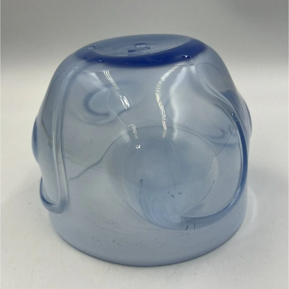 Signed David Hartman Studio Art Glass Bowl Blue Transition Milky Swirl Hand Blow